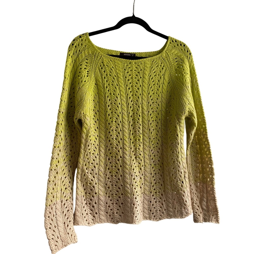 KERISMA Ombre Pointelle Knit Green Sweater Large Y2K Boho Fairy Grunge Funky